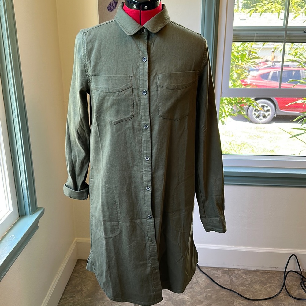 New Prana Green Long Sleeve Button Up Organic Cotton & Hemp Dress